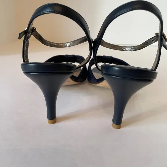 Boden Navy Blue Leather Poppy Heels Almond Toe Sandals 40 NEW Made in Spain