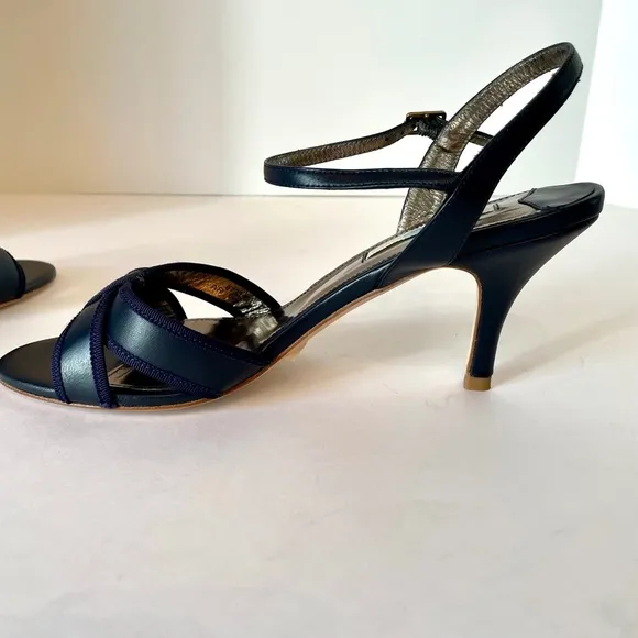 Boden Navy Blue Leather Poppy Heels Almond Toe Sandals 40 NEW Made in Spain