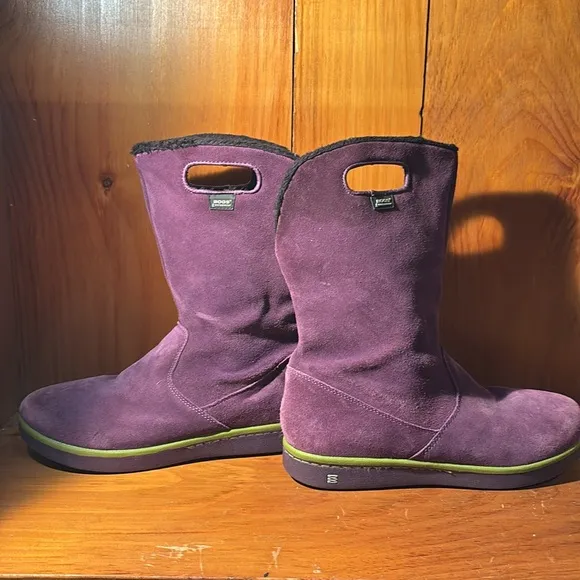Bogs Boga Purple Green Suede Leather Fleece Lined Waterproof Winter Boots Size 6