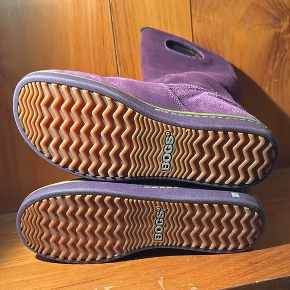 Bogs Boga Purple Green Suede Leather Fleece Lined Waterproof Winter Boots Size 6