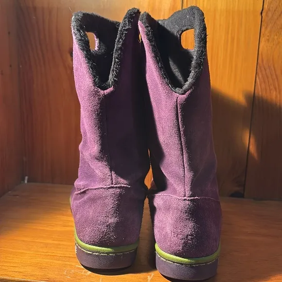 Bogs Boga Purple Green Suede Leather Fleece Lined Waterproof Winter Boots Size 6