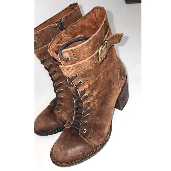Born Cass Brown Distressed Suede Lace Up Leather Hiking Boots Size 7M