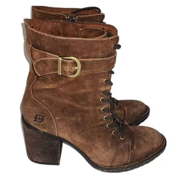 Born Cass Brown Distressed Suede Lace Up Leather Hiking Boots Size 7M