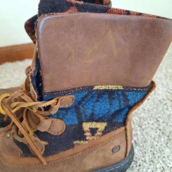 Born Kelisa Brown Leather Aztec Felt Lace-up Combat Boots Size 6.5