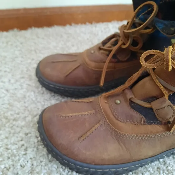 Born Kelisa Brown Leather Aztec Felt Lace-up Combat Boots Size 6.5