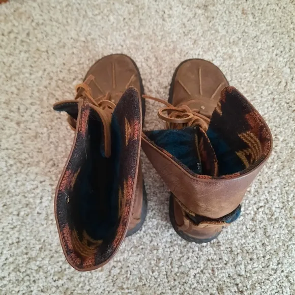 Born Kelisa Brown Leather Aztec Felt Lace-up Combat Boots Size 6.5