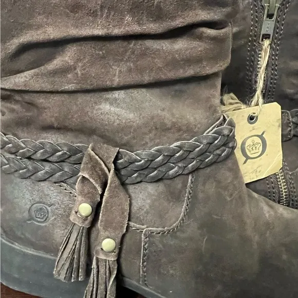 Born Ouvea Slouch Ankle Boots brown leather braided band 6.5 NWT