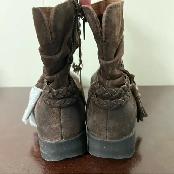 Born Ouvea Slouch Ankle Boots brown leather braided band 6.5 NWT