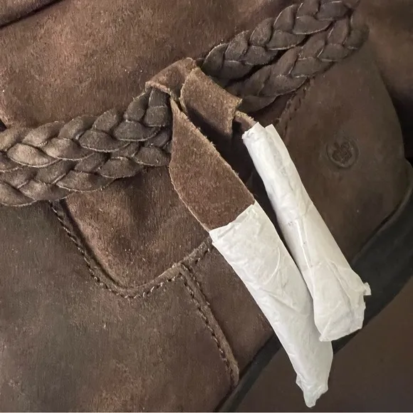 Born Ouvea Slouch Ankle Boots brown leather braided band 6.5 NWT