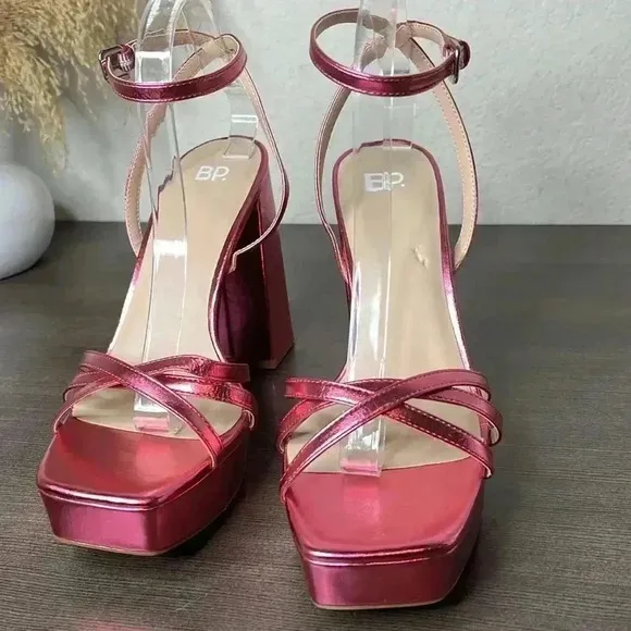 BP Tavey Ankle Strap Heels Sandals Metallic Pink Size 11M