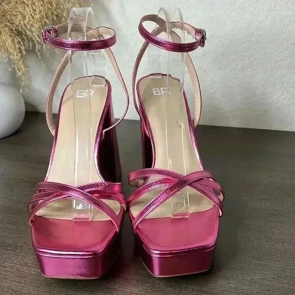 BP Tavey Ankle Strap Heels Sandals Metallic Pink Size 11M