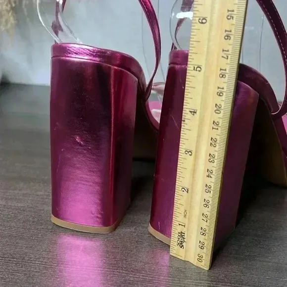 BP Tavey Ankle Strap Heels Sandals Metallic Pink Size 11M
