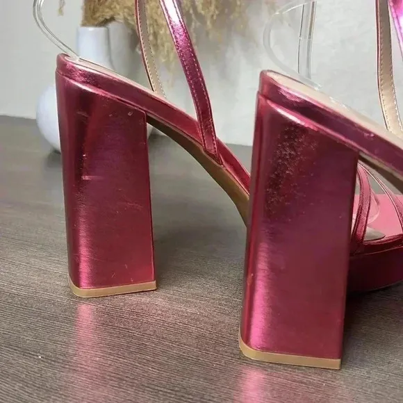 BP Tavey Ankle Strap Heels Sandals Metallic Pink Size 11M
