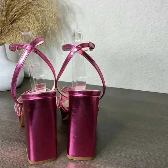 BP Tavey Ankle Strap Heels Sandals Metallic Pink Size 11M