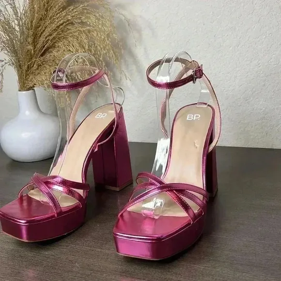 BP Tavey Ankle Strap Heels Sandals Metallic Pink Size 11M