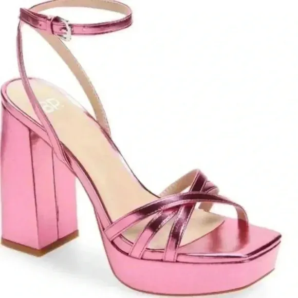 BP Tavey Ankle Strap Heels Sandals Metallic Pink Size 11M