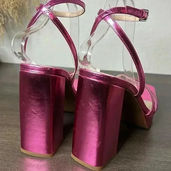 BP Tavey Ankle Strap Heels Sandals Metallic Pink Size 11M