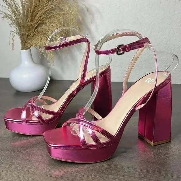 BP Tavey Ankle Strap Heels Sandals Metallic Pink Size 11M