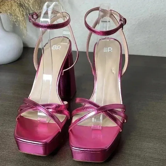 BP Tavey Ankle Strap Heels Sandals Metallic Pink Size 11M