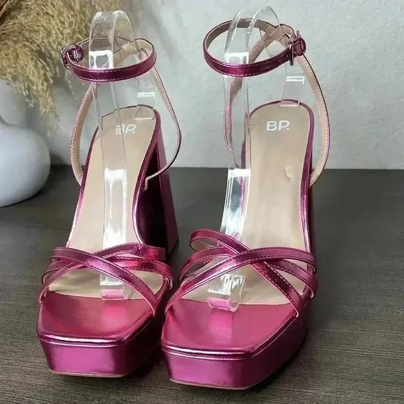 BP Tavey Ankle Strap Heels Sandals Metallic Pink Size 11M