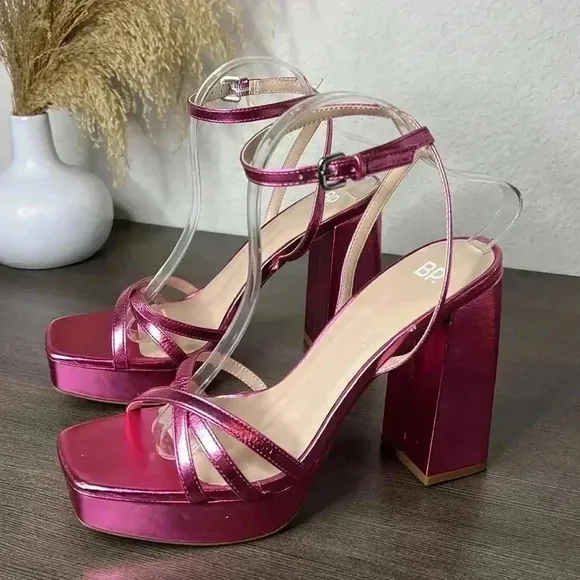 BP Tavey Ankle Strap Heels Sandals Metallic Pink Size 11M