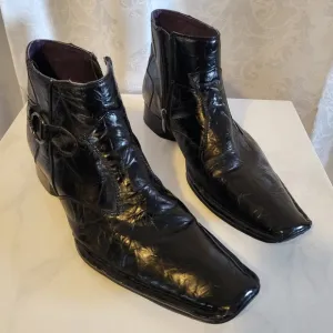 Bravo San Remo Men's Leather Dress Biker Ankle Boots, Size 9, Black, Moto