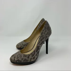 Brian Atwood Metallic Leopard Print Textile High Heel Platform Pumps Shoes Women