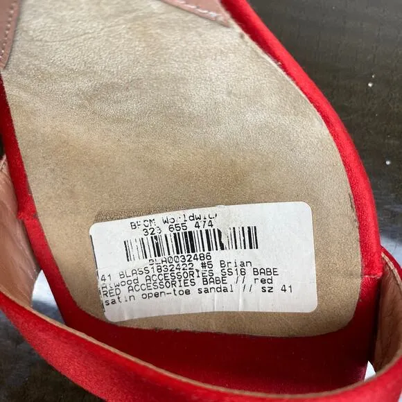 Brian Atwood Red Hot Babe Sandals Stilettos Satin Open Toe Heels Women's 41