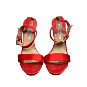 Brian Atwood Red Hot Babe Sandals Stilettos Satin Open Toe Heels Women's 41