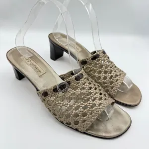 Brighton Tifany Gold Metallic Braided Leather Slide 2.5&quot; Heeled Sandals Size 10M