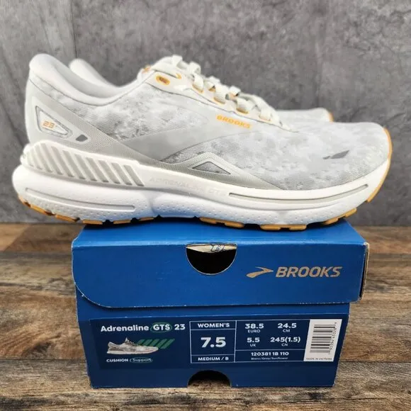 Brooks Adrenaline GTS 23 Size 7.5 Womens Sunflower White Grey Running Shoes