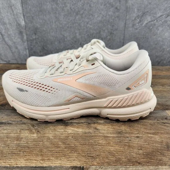 Brooks Adrenaline GTS 23 Sz 8.5 Womens Crystal Grey White Beige Running Shoes