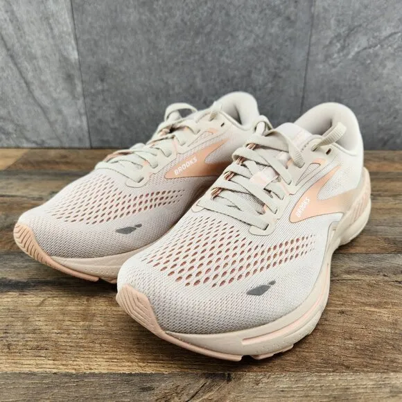 Brooks Adrenaline GTS 23 Sz 8.5 Womens Crystal Grey White Beige Running Shoes
