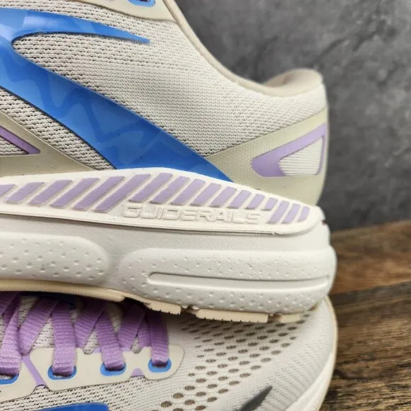 Brooks Adrenaline GTS 23 Sz 9.5 Womens Beige Ivory Purple Blue Running Shoes New