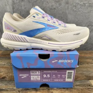 Brooks Adrenaline GTS 23 Sz 9.5 Womens Beige Ivory Purple Blue Running Shoes New