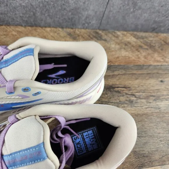 Brooks Adrenaline GTS 23 Sz 9.5 Womens Beige Ivory Purple Blue Running Shoes New