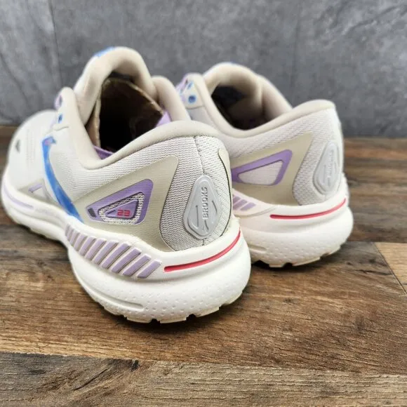 Brooks Adrenaline GTS 23 Sz 9.5 Womens Beige Ivory Purple Blue Running Shoes New