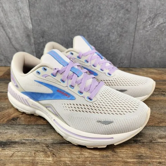 Brooks Adrenaline GTS 23 Sz 9.5 Womens Beige Ivory Purple Blue Running Shoes New