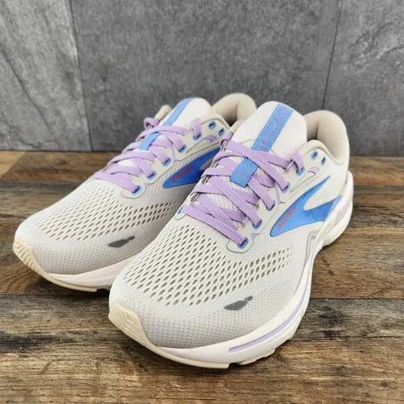 Brooks Adrenaline GTS 23 Sz 9.5 Womens Beige Ivory Purple Blue Running Shoes New