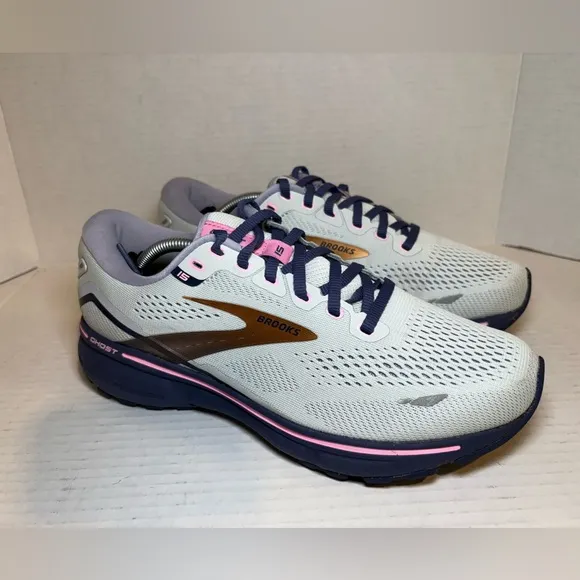 Brooks Ghost 15 Comfy Running Shoes / 9 Wide Blue Pink
