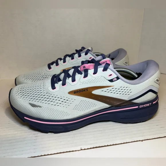 Brooks Ghost 15 Comfy Running Shoes / 9 Wide Blue Pink