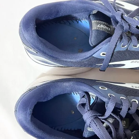 Brooks Ghost 15 Running Shoes Women 9 Navy Blue White Sneakers 1203801B450