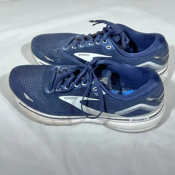 Brooks Ghost 15 Running Shoes Women 9 Navy Blue White Sneakers 1203801B450