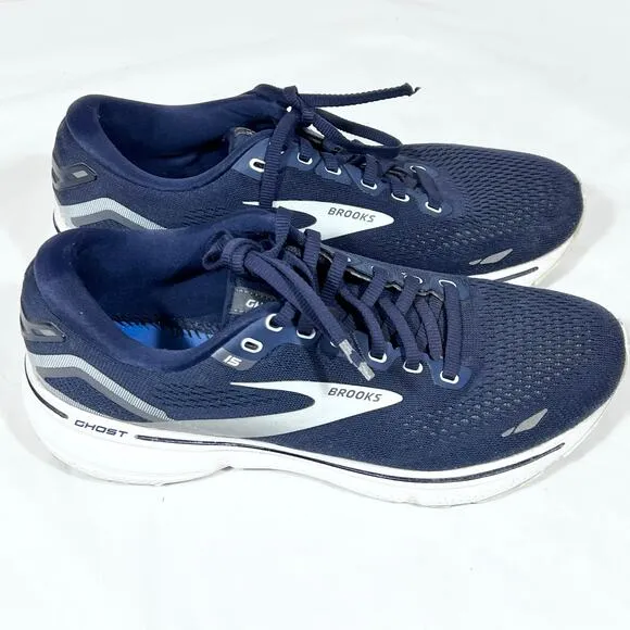 Brooks Ghost 15 Running Shoes Women 9 Navy Blue White Sneakers 1203801B450