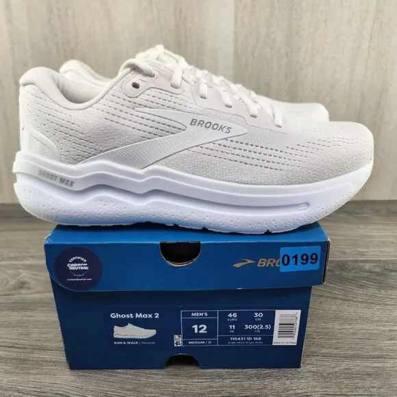 Brooks Ghost Max 2 Size 12 Mens Bright White Casual Walking Running Shoes