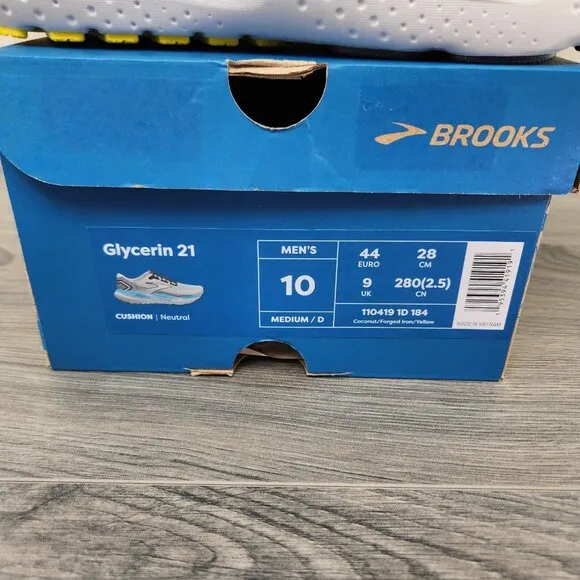 Brooks Glycerin 21 Size 10 Mens Coconut Forged Iron Grey Black Casual Shoes