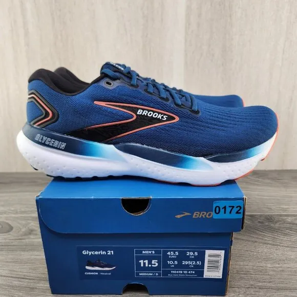 Brooks Glycerin 21 Size 11.5 Mens Blue Opal Black Nasturtium White Running Shoes