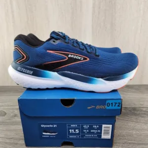 Brooks Glycerin 21 Size 11.5 Mens Blue Opal Black Nasturtium White Running Shoes