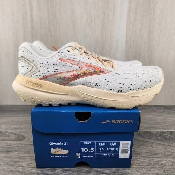 Brooks Glycerin 21 Snow Dawn Straw Size 10.5 Mens Grey Running Casual Shoes