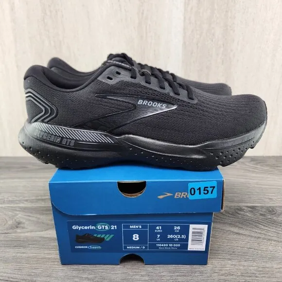 Brooks Glycerin GTS 21 Size 8 Mens Black Ebony Casual Running Athletic Shoes